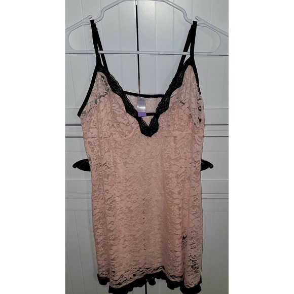 Secret Treasures Nightgown Set 2PK Medium Pink Lace Black Heart Print Chemise - Picture 5 of 10